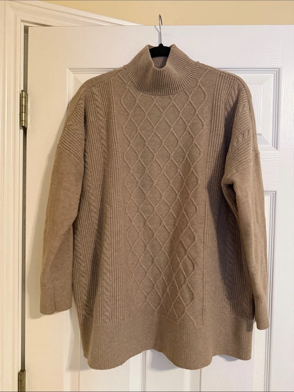 Women’s Cable Knit Mock Neck Sweater - Taupe